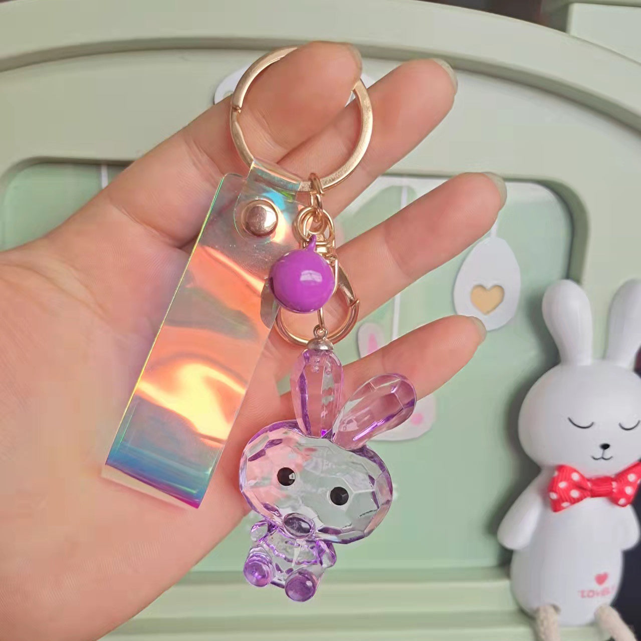 Wholesale Transparent Faceted Rabbit Acrylic Keychain